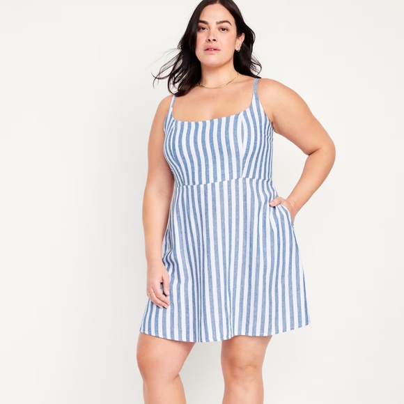 NWT OLD NAVY Sleeveless Linen-Blend Mini Dress Color: Blue Stripe - Picture 6 of 8